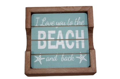 6pc Beach Wood Coaster Set